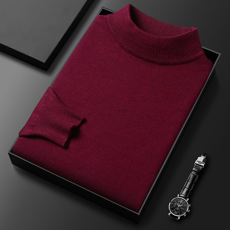 Suéter de invierno de punto para hombre, con cuello alto y media cremallera, elegante