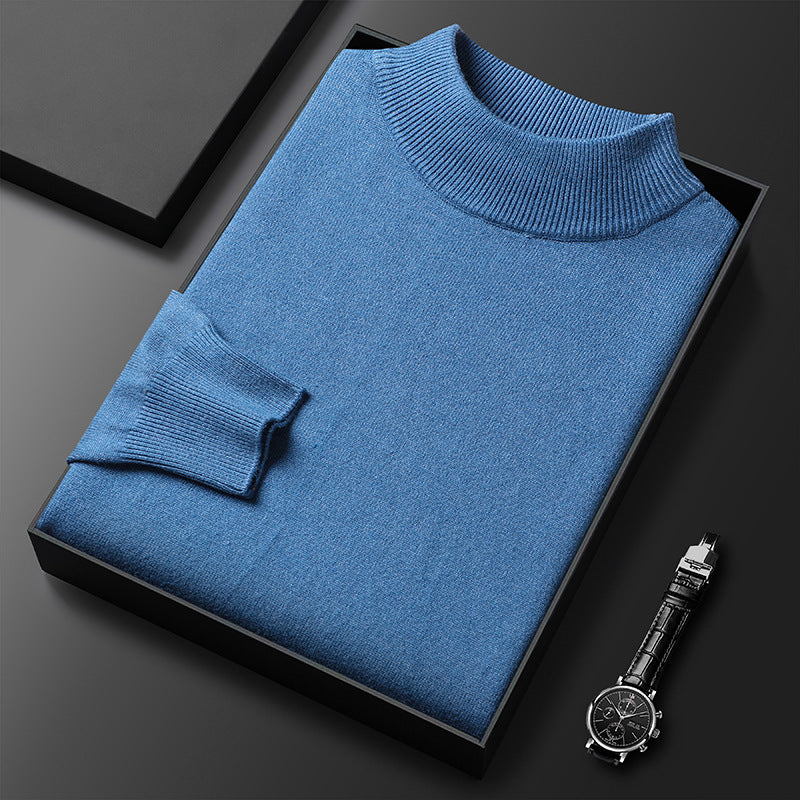 Suéter de invierno de punto para hombre, con cuello alto y media cremallera, elegante