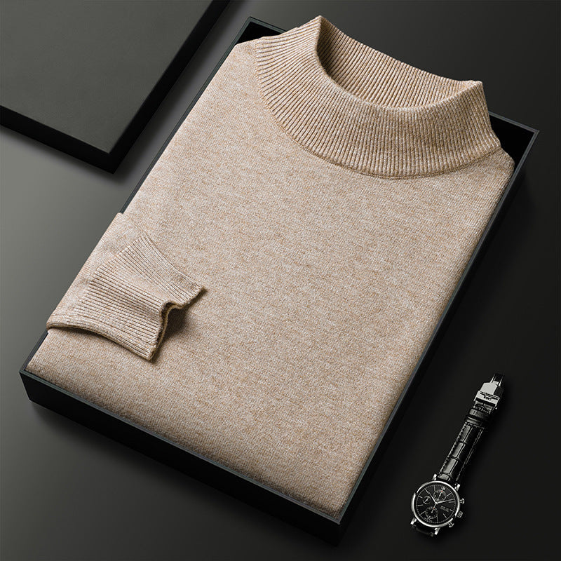 Suéter de invierno de punto para hombre, con cuello alto y media cremallera, elegante