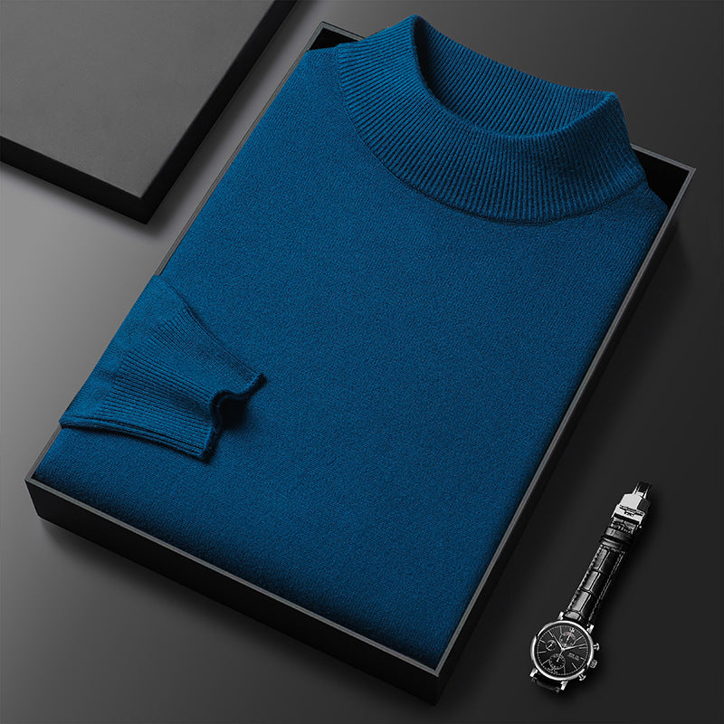Suéter de invierno de punto para hombre, con cuello alto y media cremallera, elegante