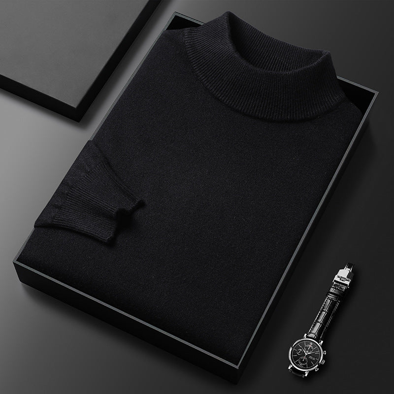 Suéter de invierno de punto para hombre, con cuello alto y media cremallera, elegante