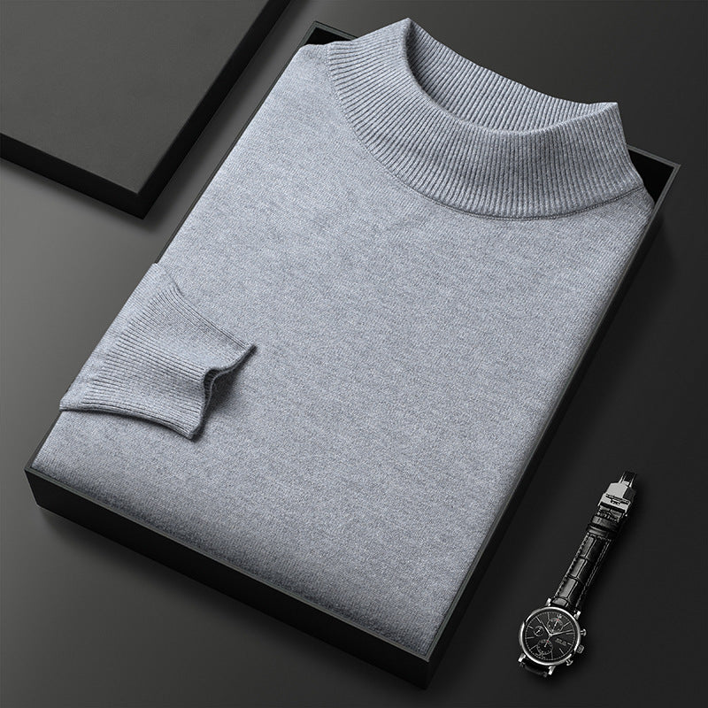 Suéter de invierno de punto para hombre, con cuello alto y media cremallera, elegante