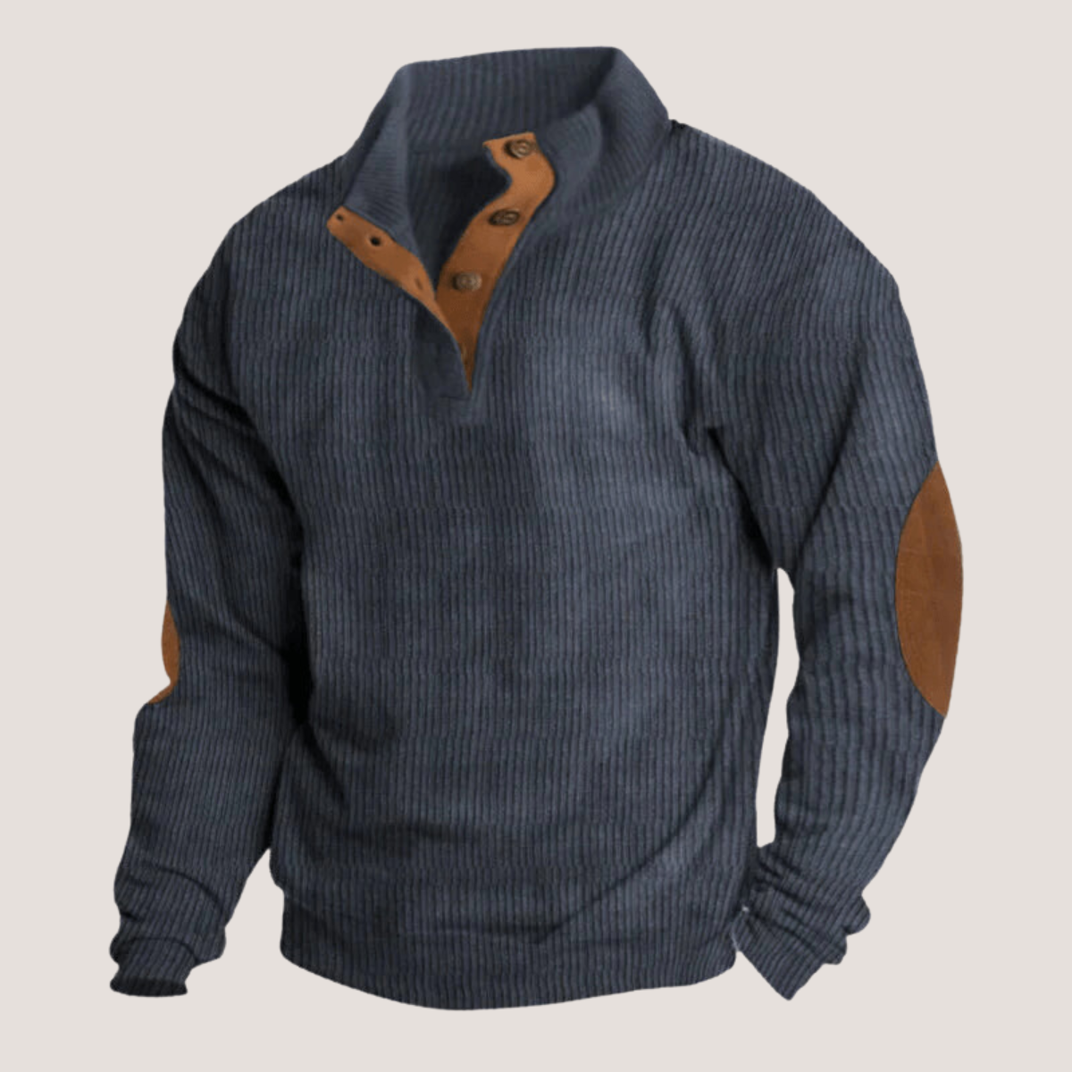 Suéter casual para hombre – Cuello alto y coderas elegantes