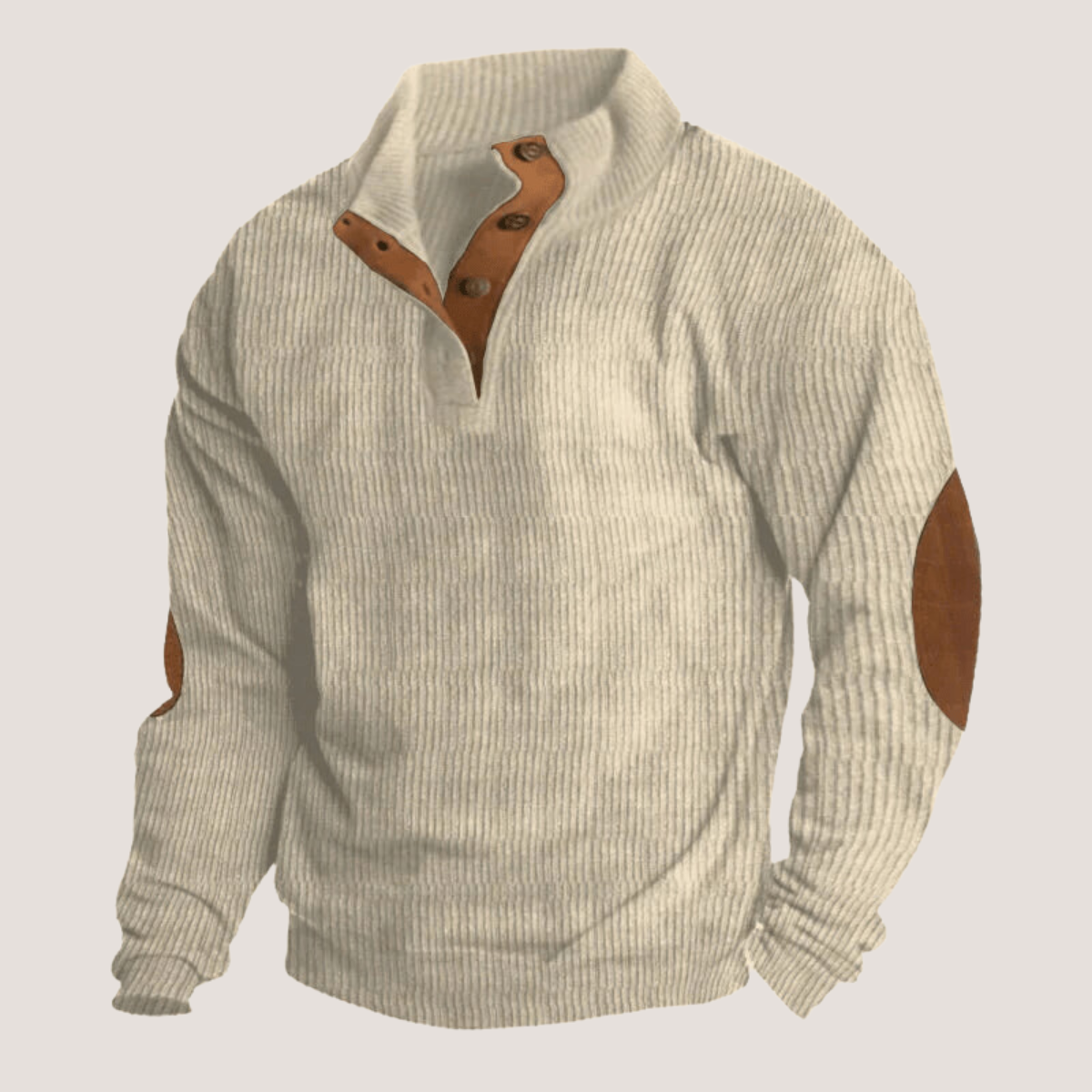 Suéter casual para hombre – Cuello alto y coderas elegantes