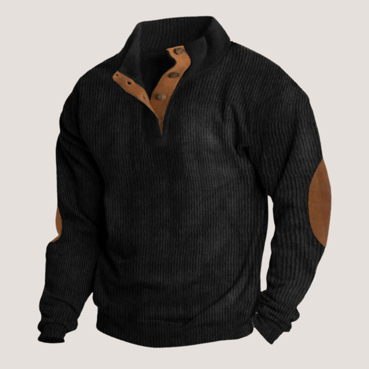 Suéter casual para hombre – Cuello alto y coderas elegantes