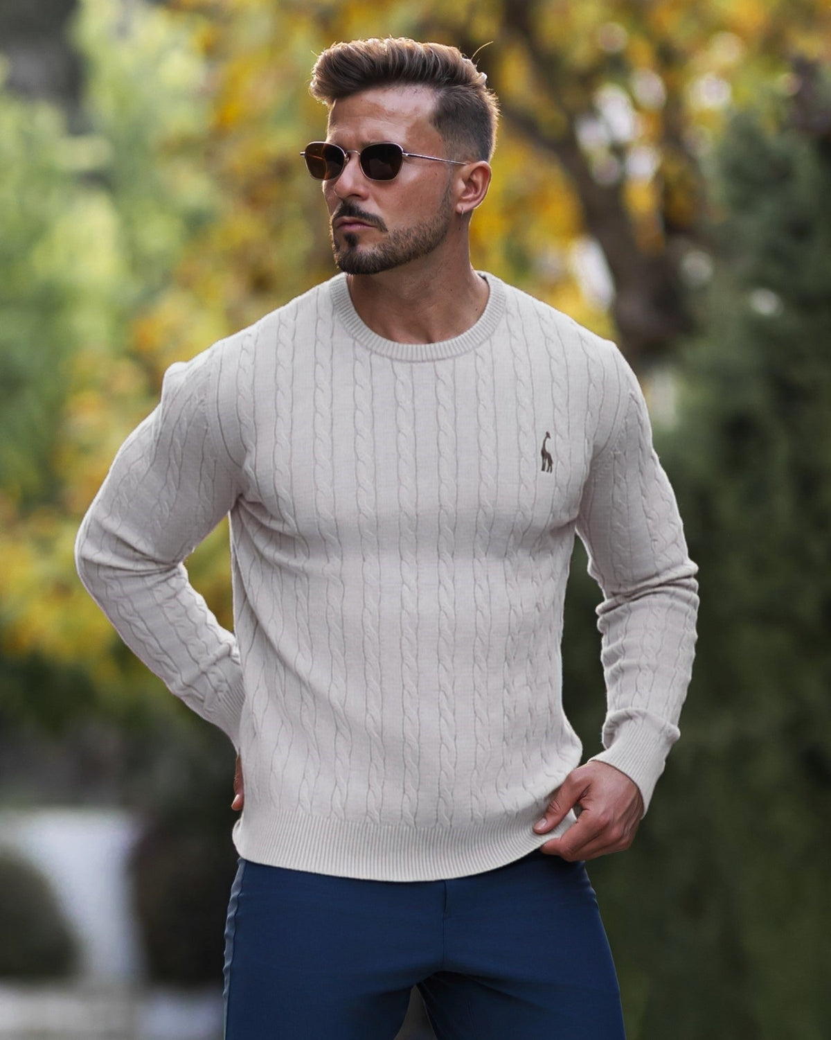 Jersey de punto trenzado para hombre – Estilo otoñal elegante
