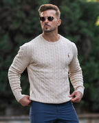 Jersey de punto trenzado para hombre – Estilo otoñal elegante