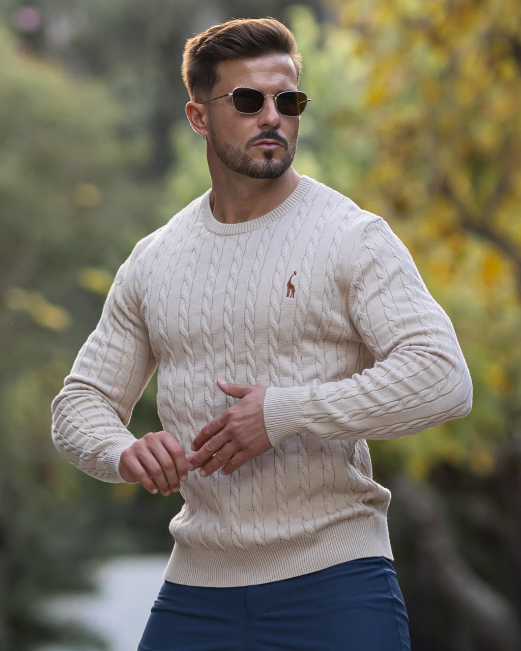 Jersey de punto trenzado para hombre – Estilo otoñal elegante