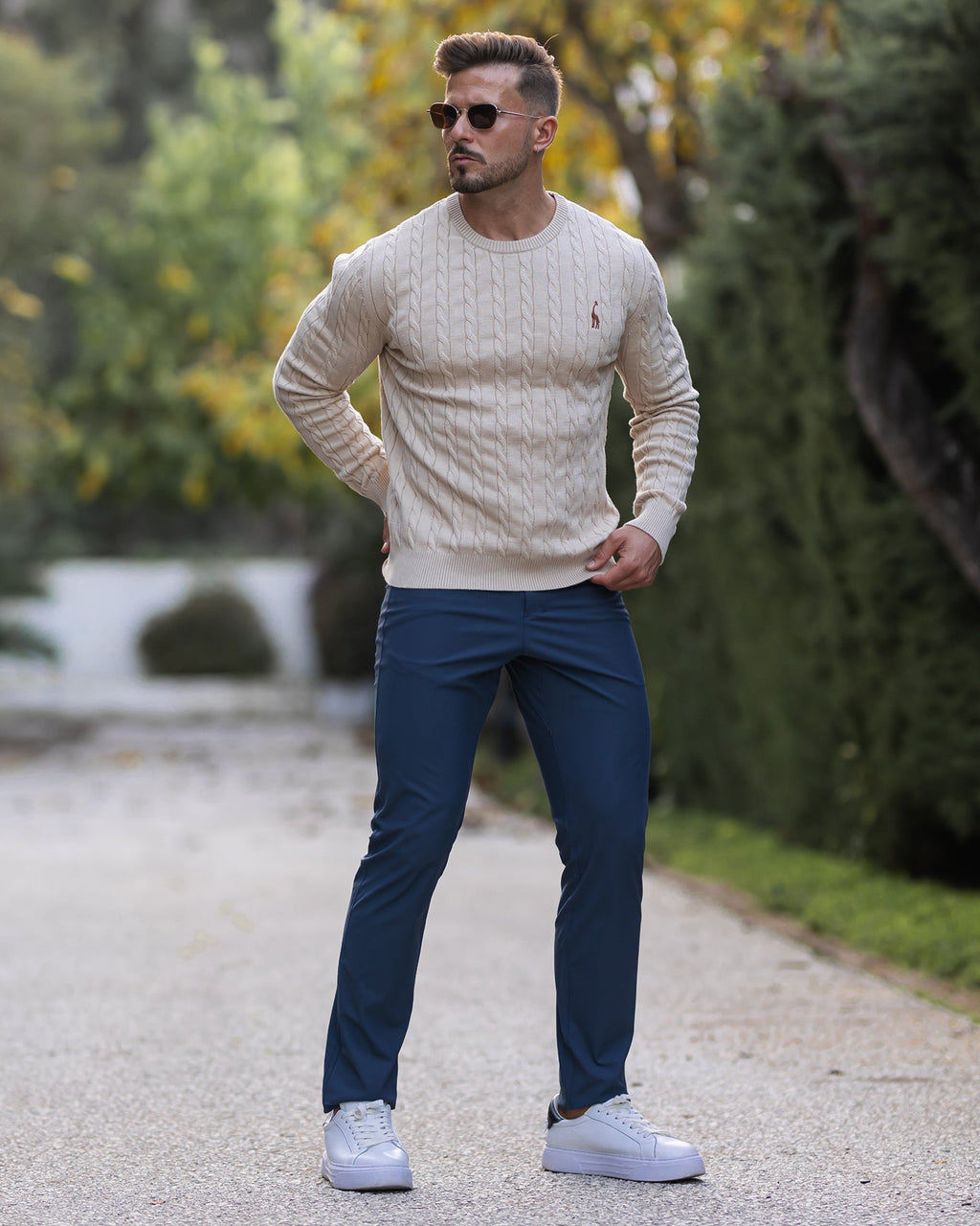 Jersey de punto trenzado para hombre – Estilo otoñal elegante