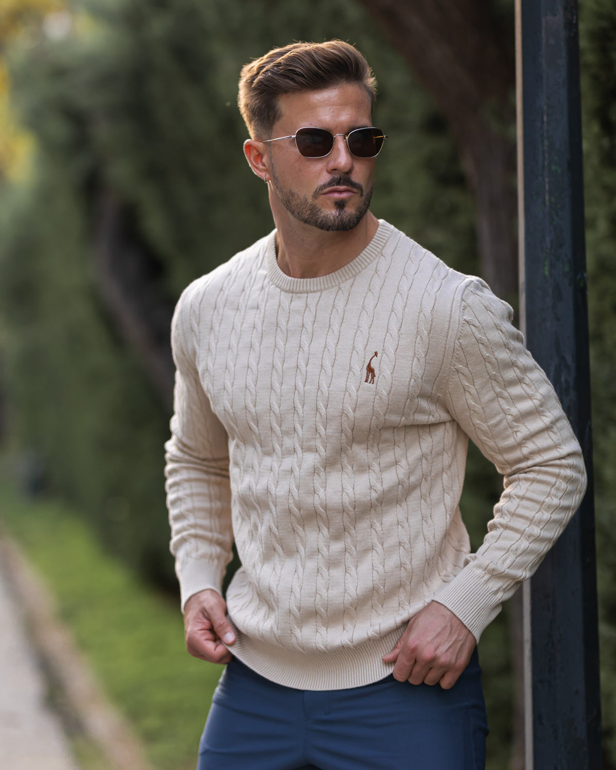 Jersey de punto trenzado para hombre – Estilo otoñal elegante