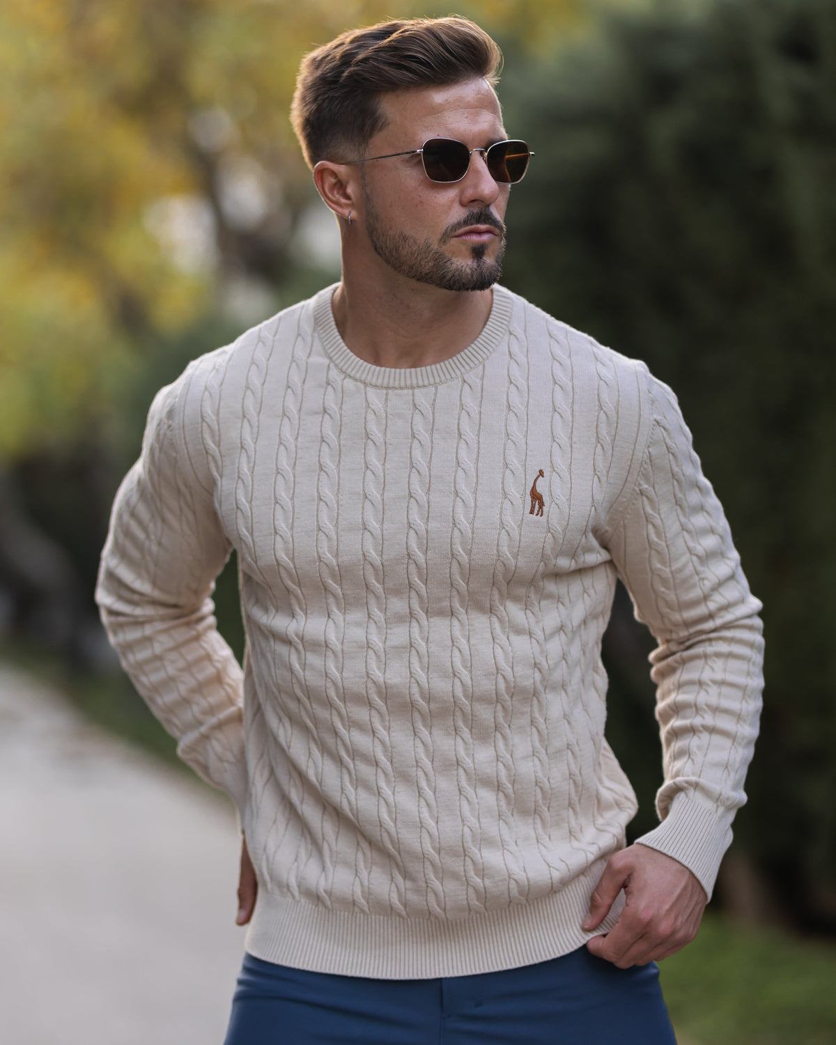 Jersey de punto trenzado para hombre – Estilo otoñal elegante
