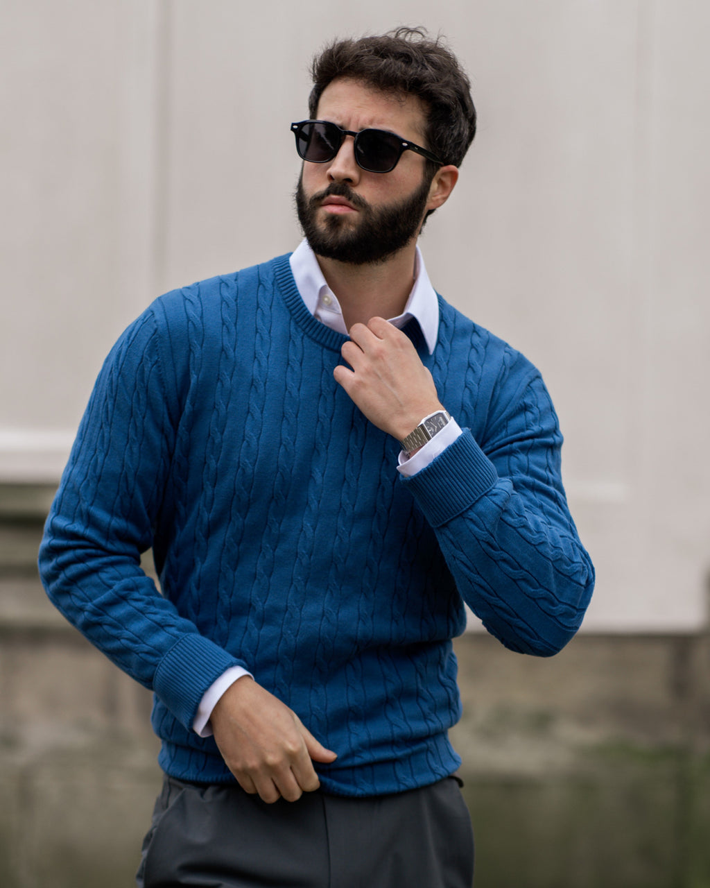 Jersey de punto trenzado para hombre – Estilo otoñal elegante