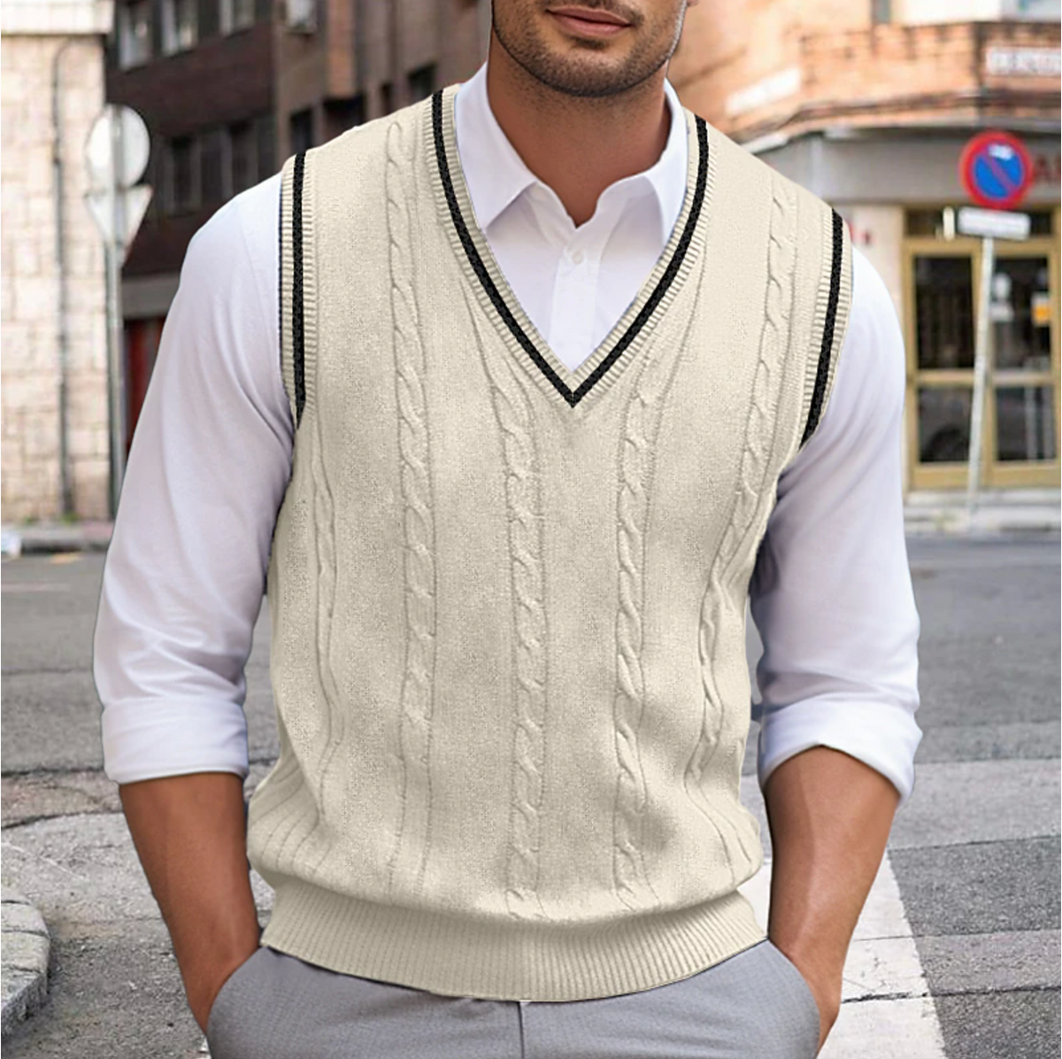 Camiseta sin mangas con escote en V para hombre para elegancia casual