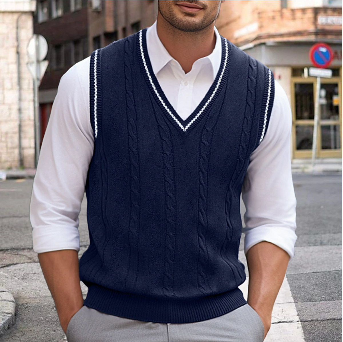 Camiseta sin mangas con escote en V para hombre para elegancia casual