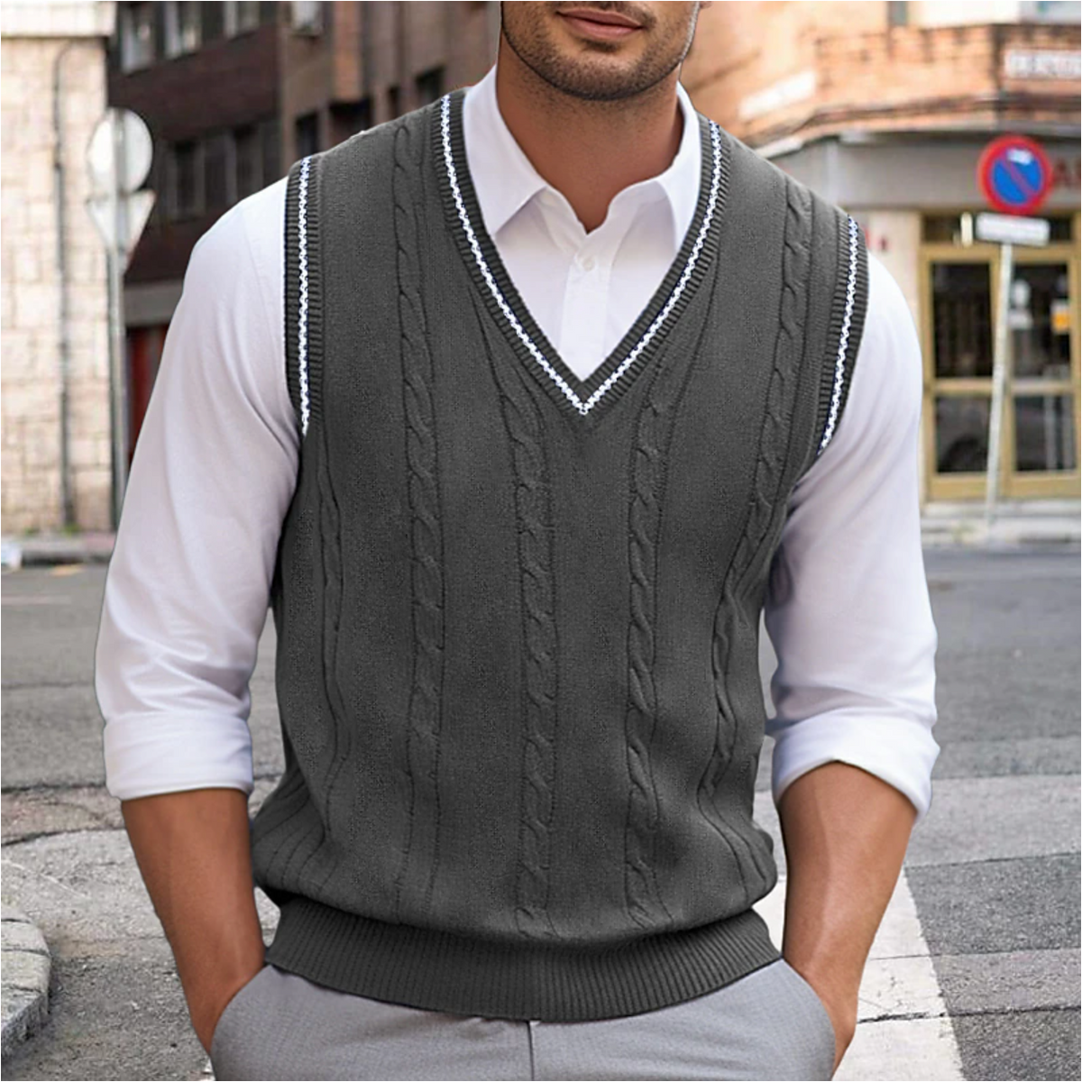 Camiseta sin mangas con escote en V para hombre para elegancia casual