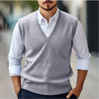 Pull Hombre Sin Mangas – Punto Fino – Cuello en V Acanalado
