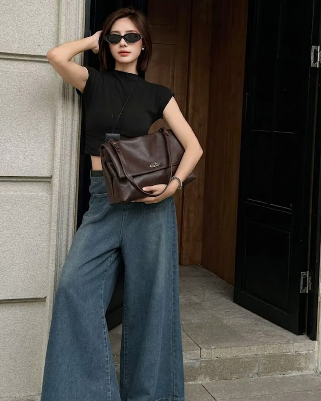 Bolso de hombro maxi con solapa de cuero sintético Carla - para edición