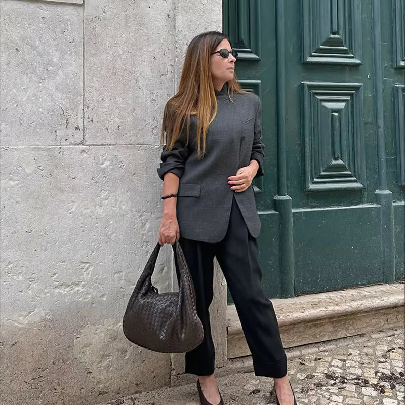 Blazer Katie de cuadros con cuello alto