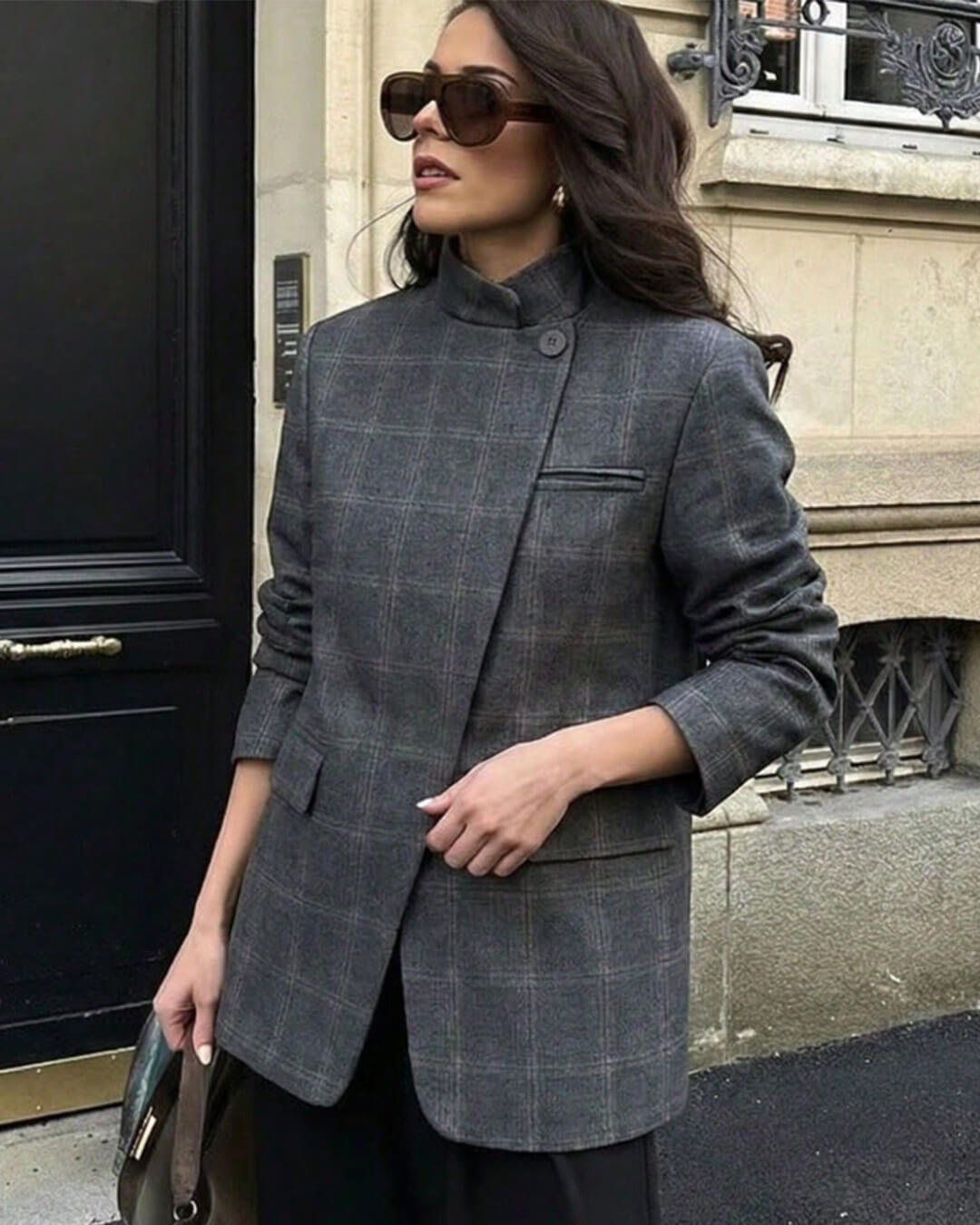Blazer Katie de cuadros con cuello alto