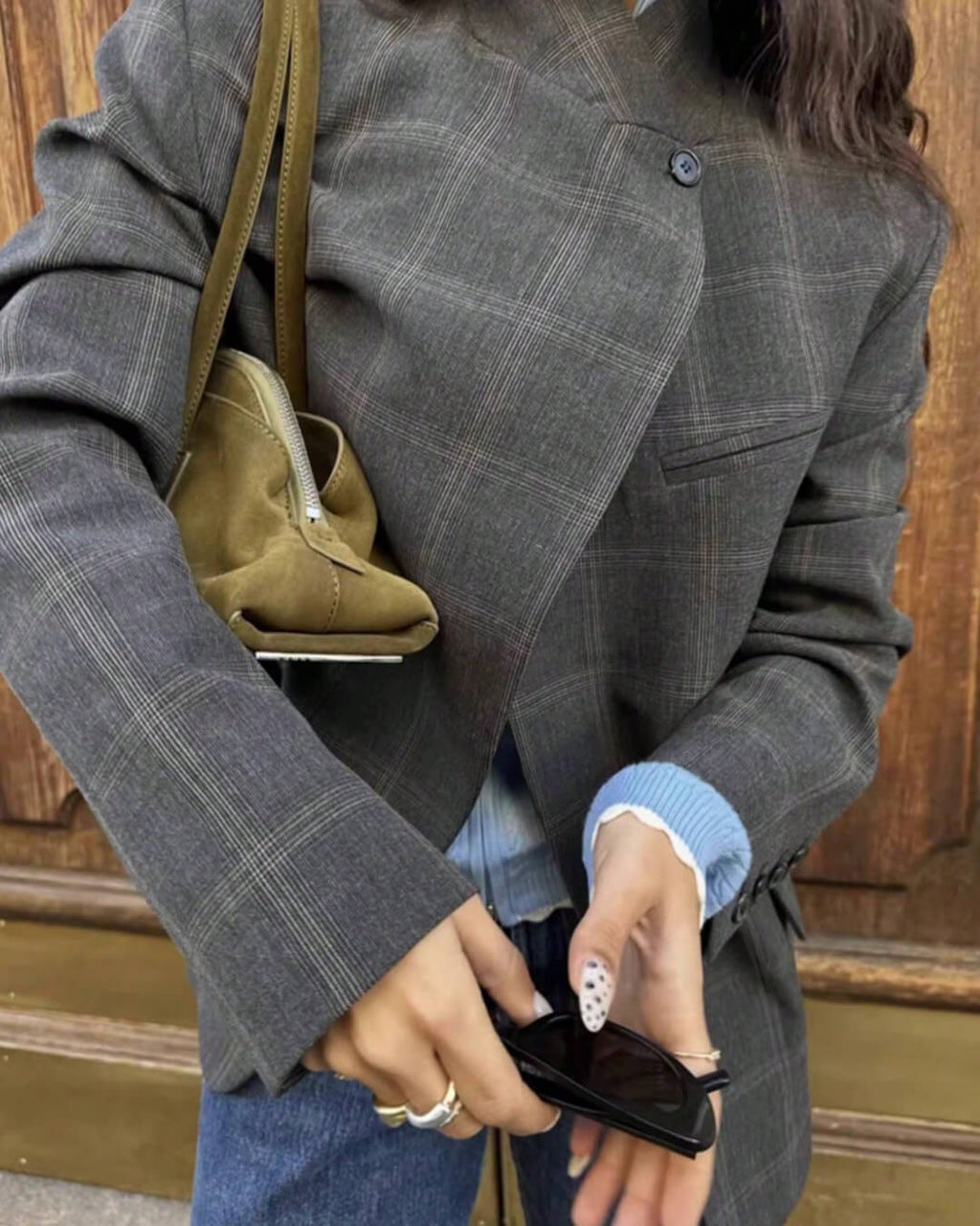 Blazer Katie de cuadros con cuello alto