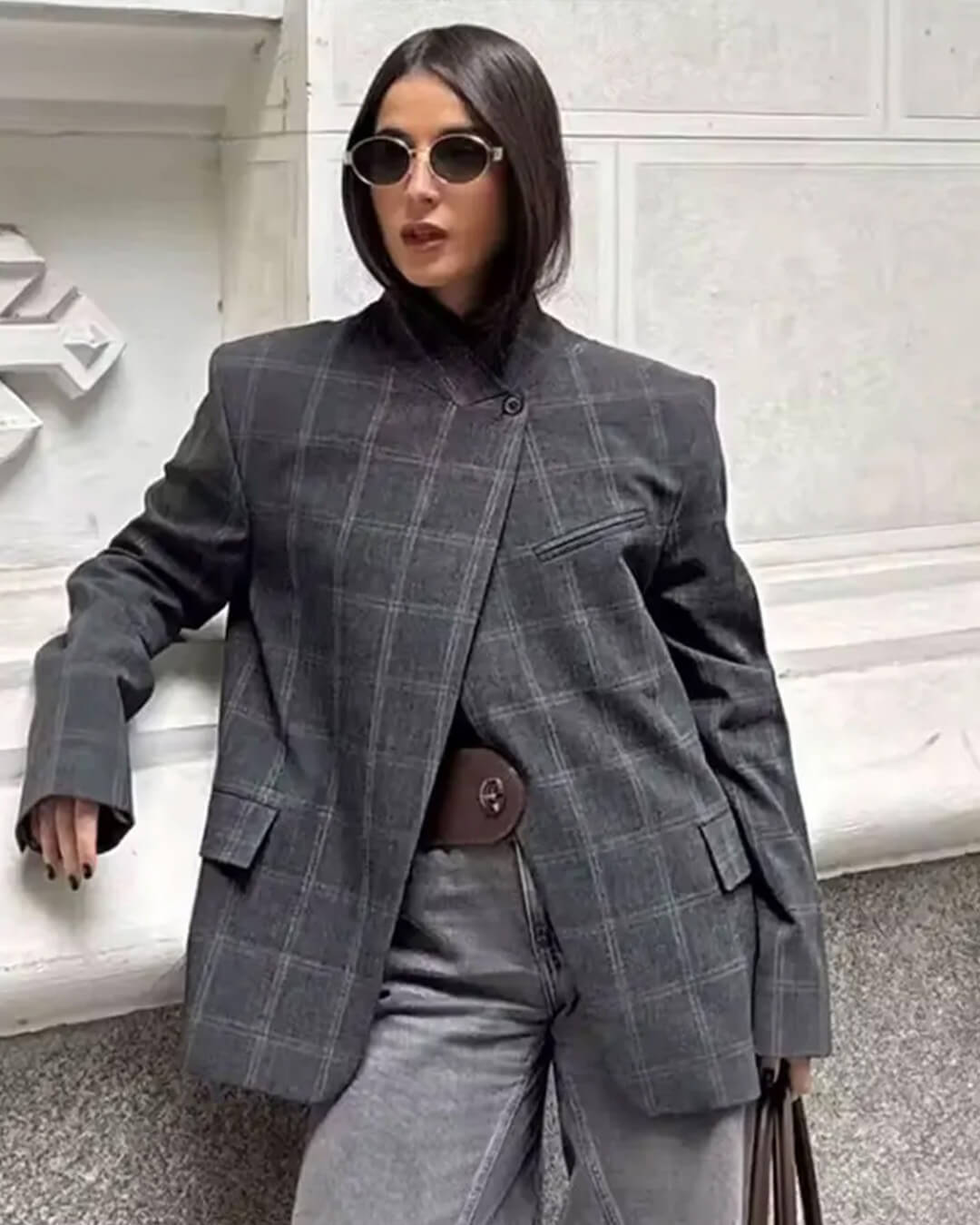 Blazer Katie de cuadros con cuello alto