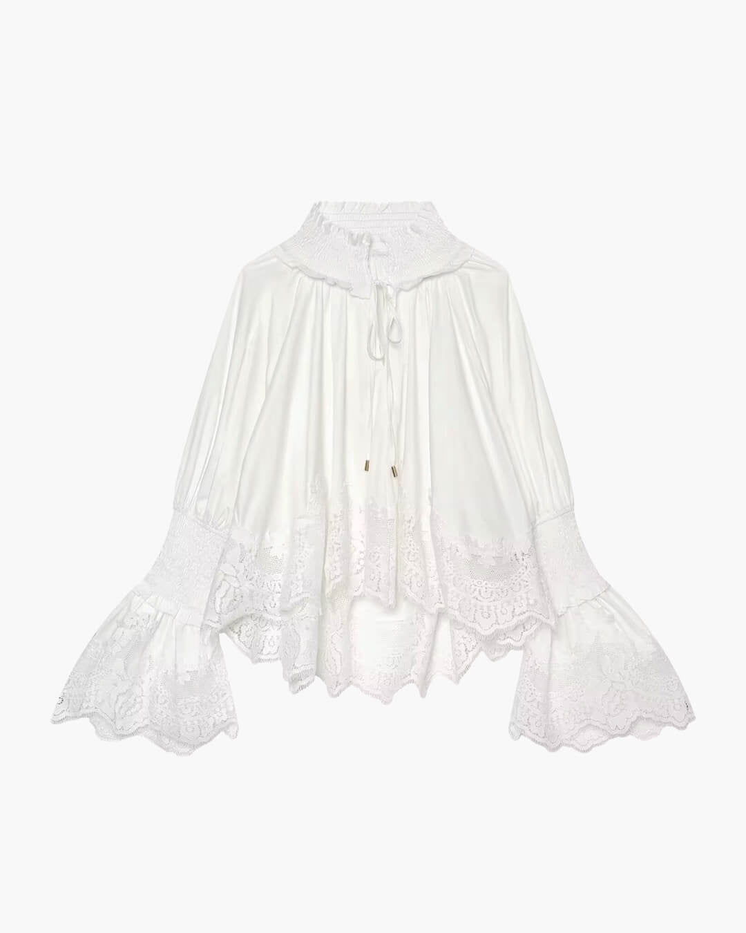 Annie blusa bordada con ribete de encaje