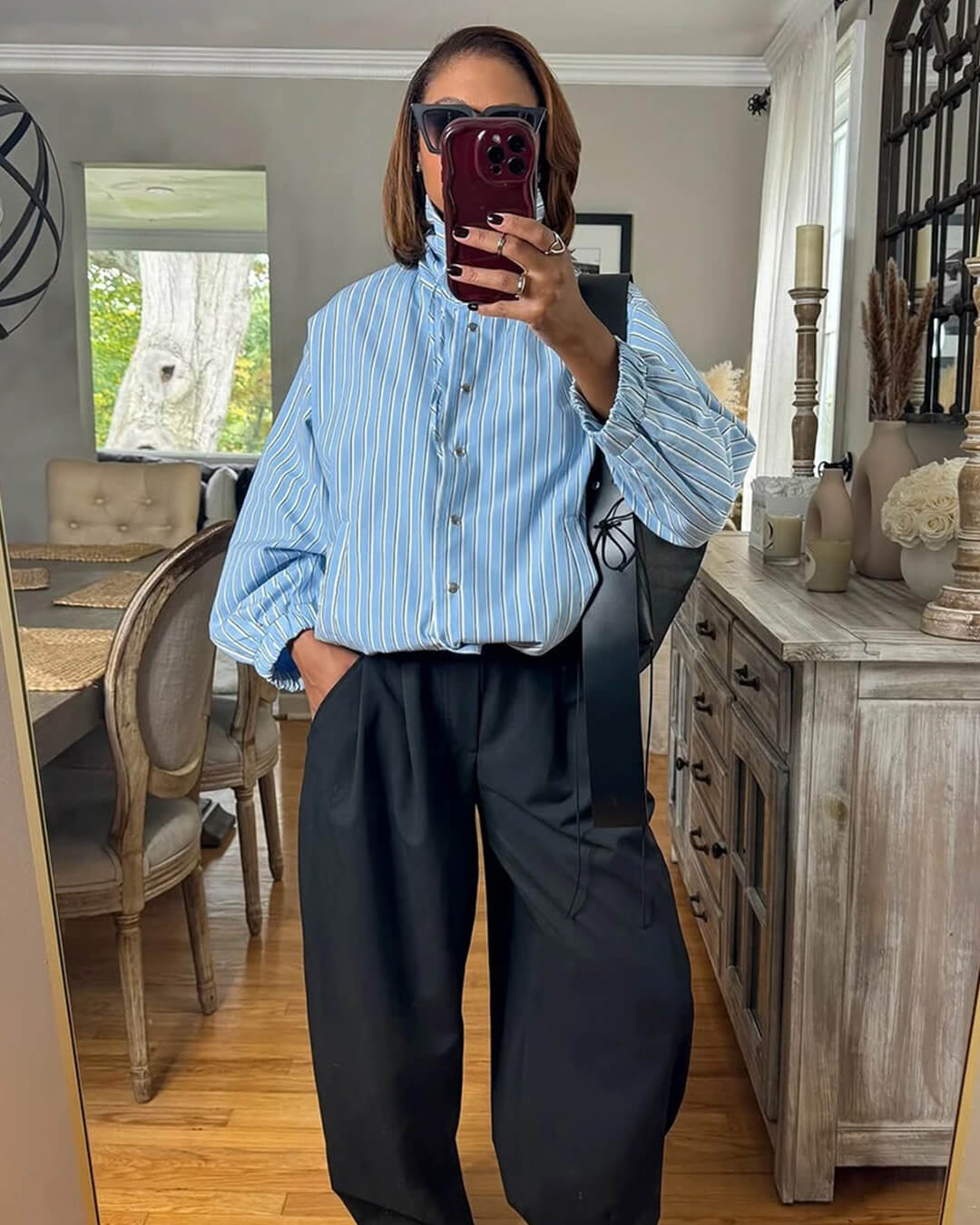 Camisa Carla de rayas con cuello alto