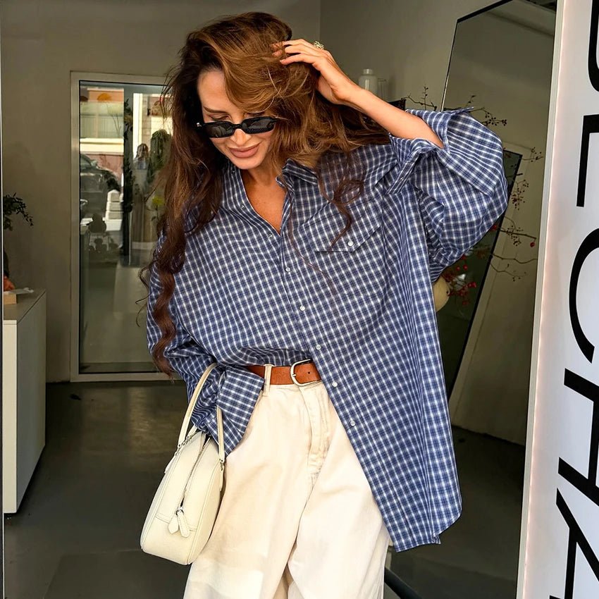 Top de Manga Larga Julia Vintage a Cuadros