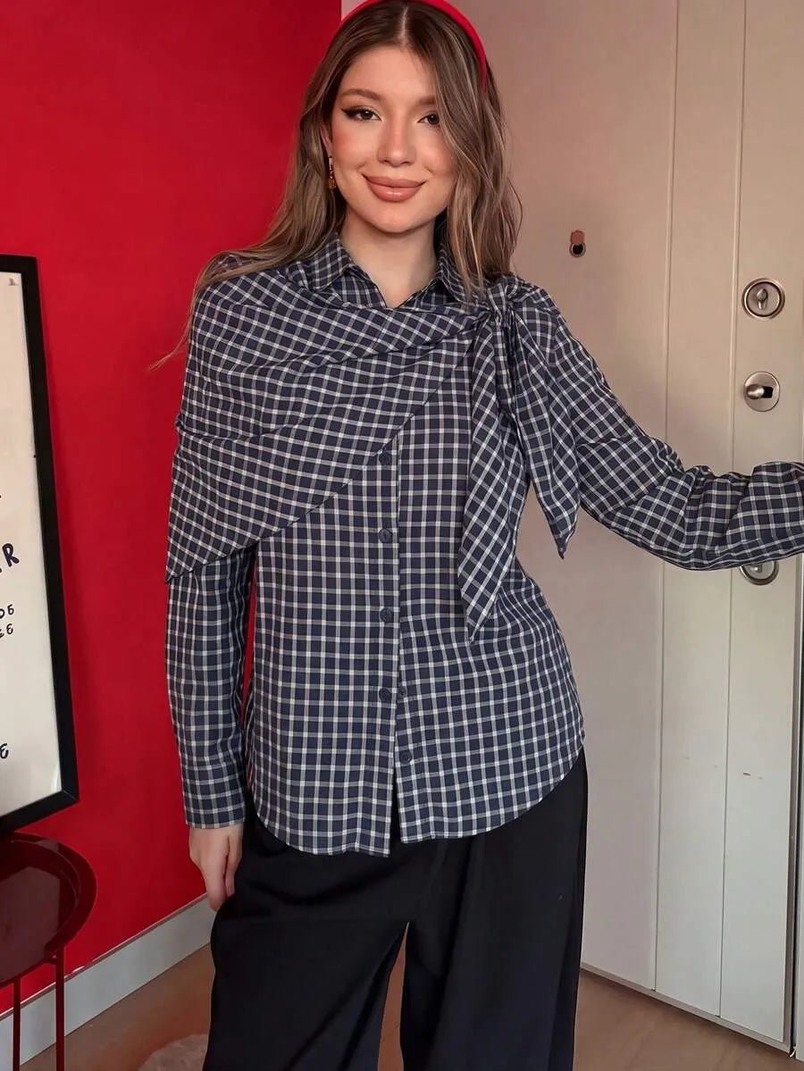 Camisa Lena con panel tipo pañuelo de cuadros