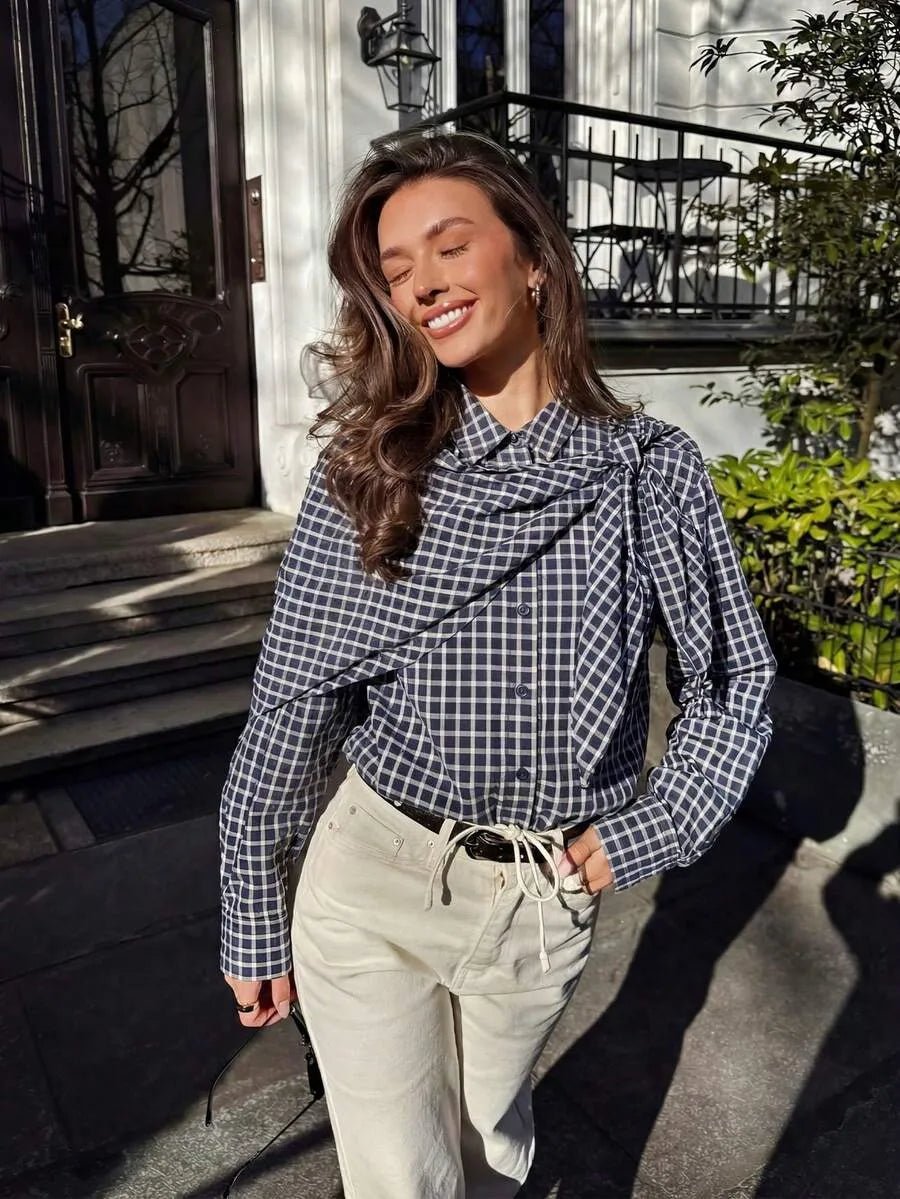 Camisa Lena con panel tipo pañuelo de cuadros