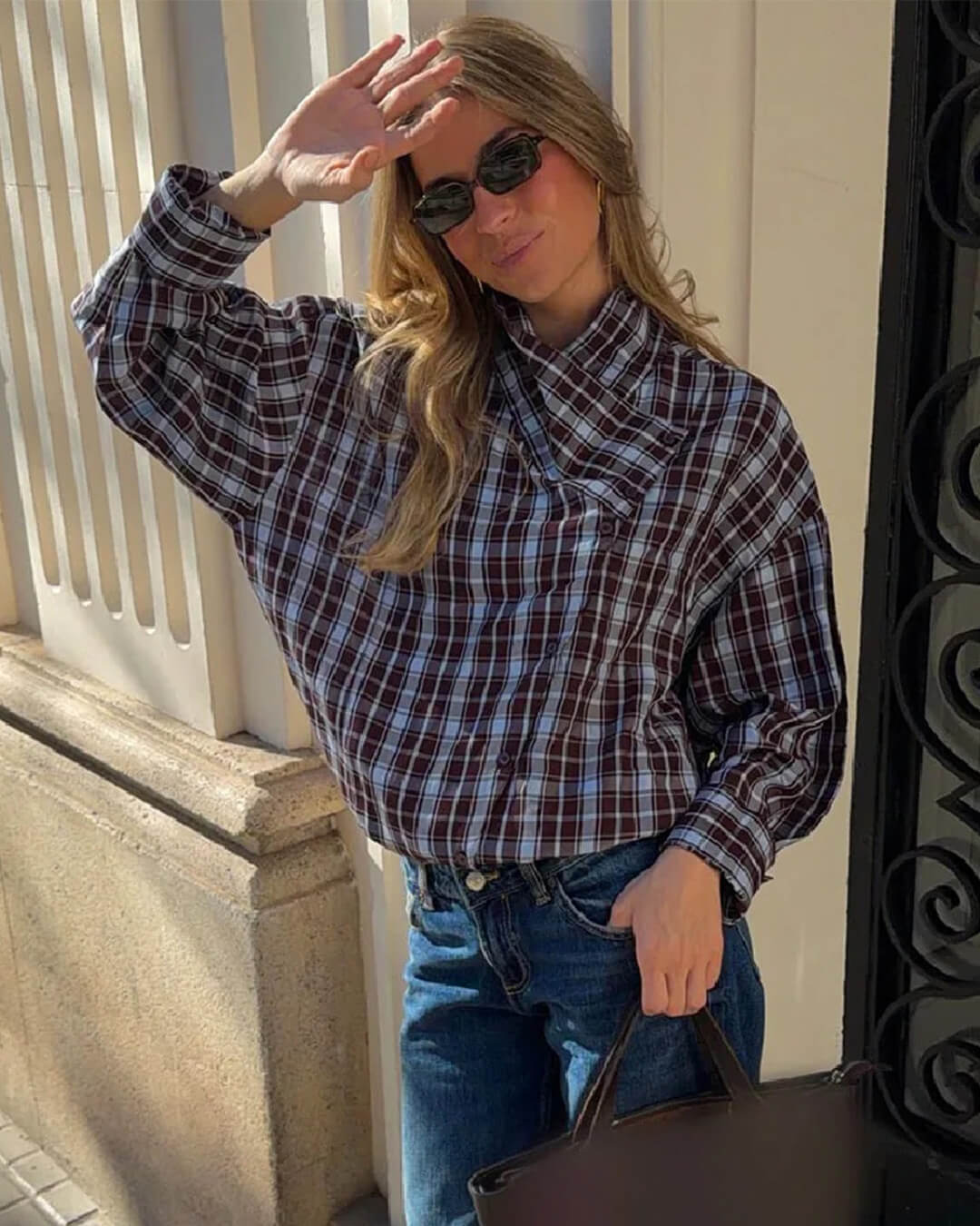 Rebecca Camisa Envolvente de Popelina a Cuadros