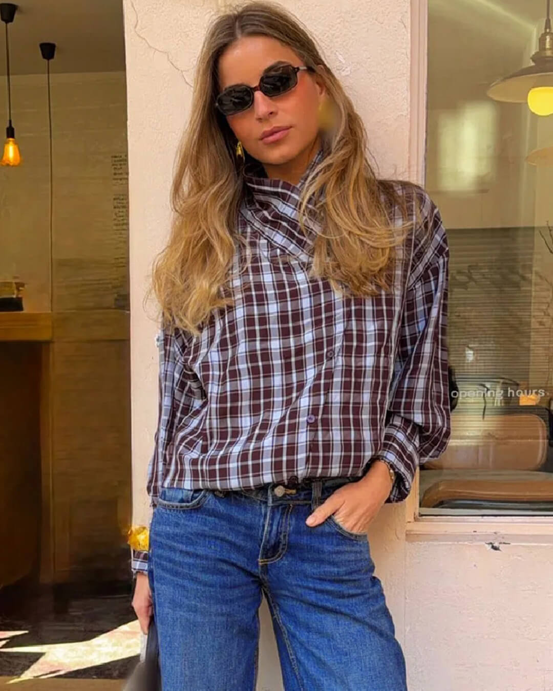 Rebecca Camisa Envolvente de Popelina a Cuadros