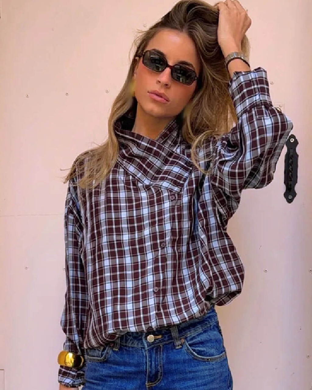 Rebecca Camisa Envolvente de Popelina a Cuadros