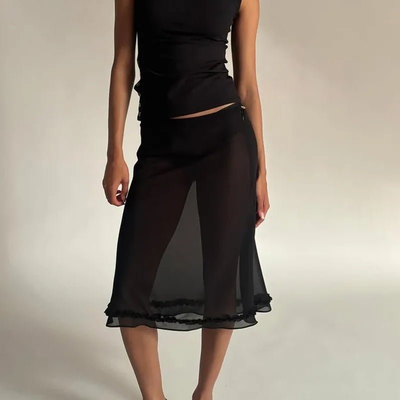 Bianca Mesh Dot Falda Midi