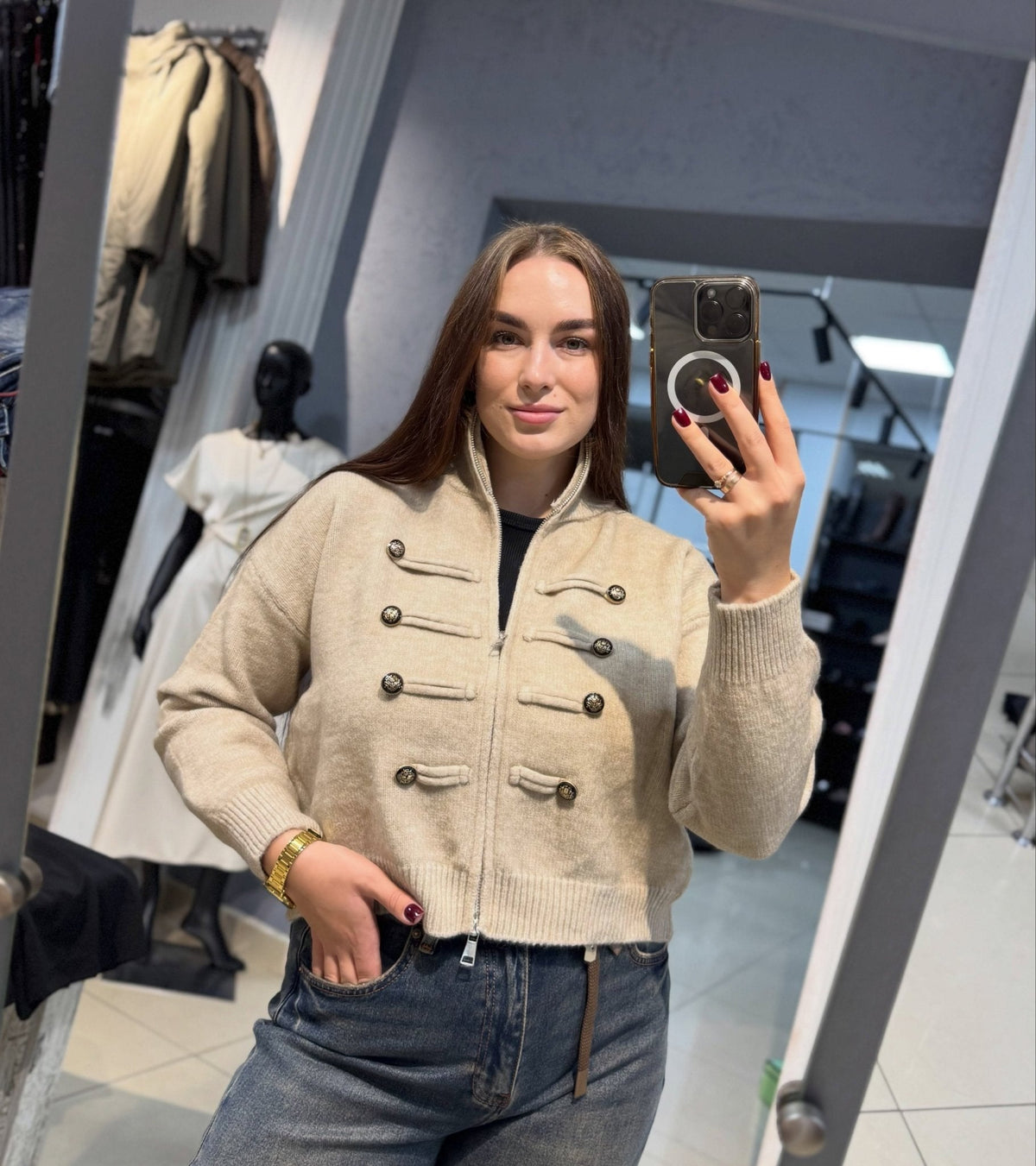 CHIARA | Cárdigan de punto con cuello cisne y cremallera