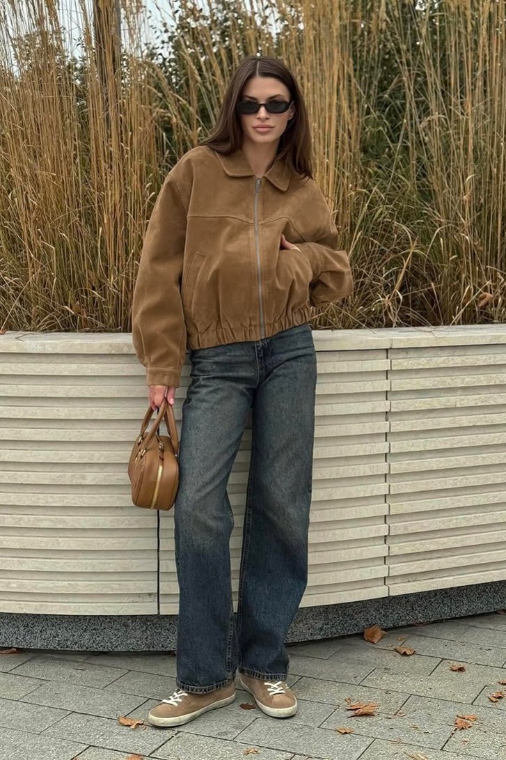 Chaqueta bomber Jenny en ante sintético con cremallera