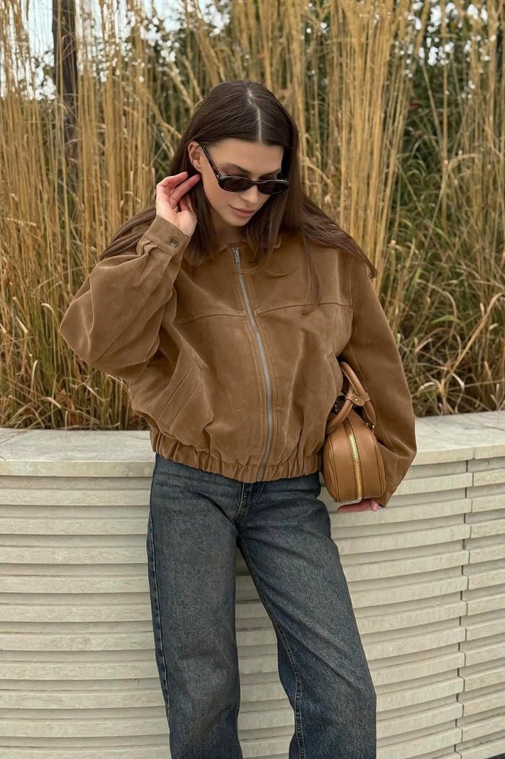 Chaqueta bomber Jenny en ante sintético con cremallera