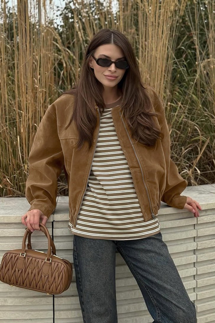 Chaqueta bomber Jenny en ante sintético con cremallera