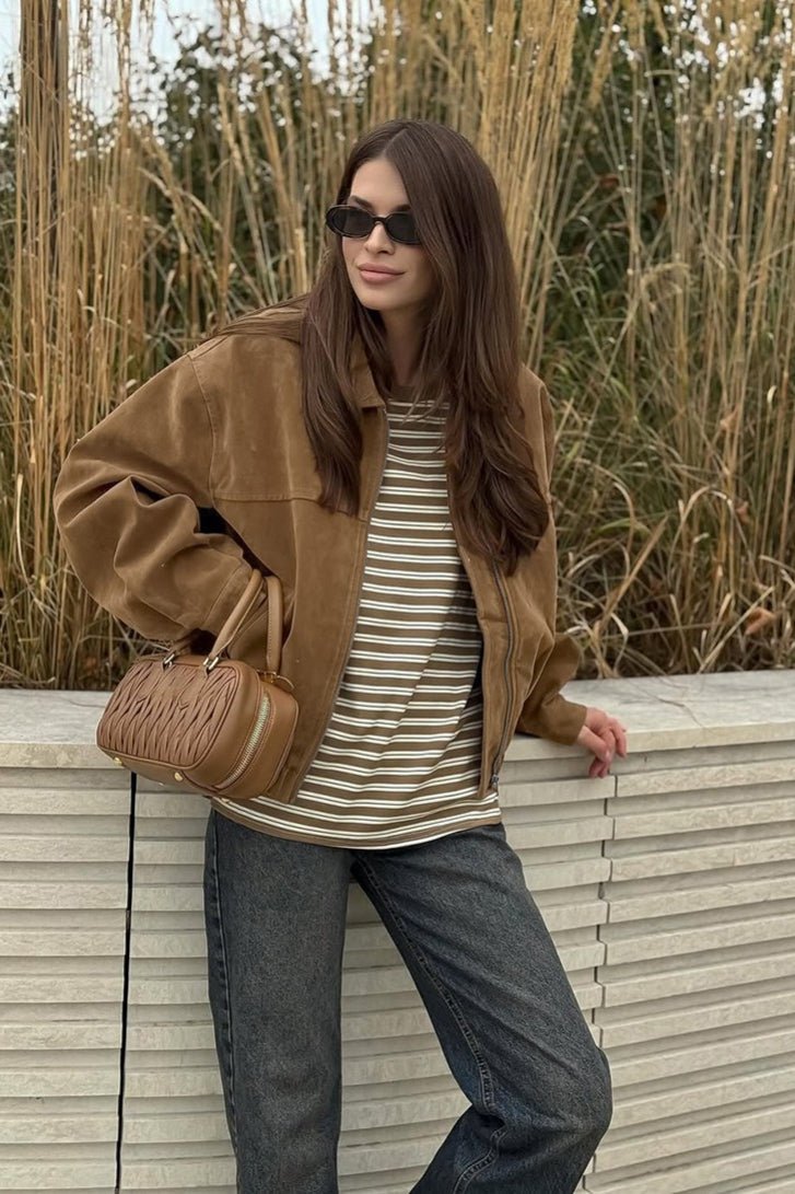 Chaqueta bomber Jenny en ante sintético con cremallera