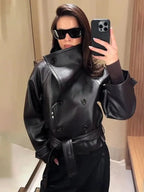 Abrigo trench con cordones y efecto piel sintética Nadia