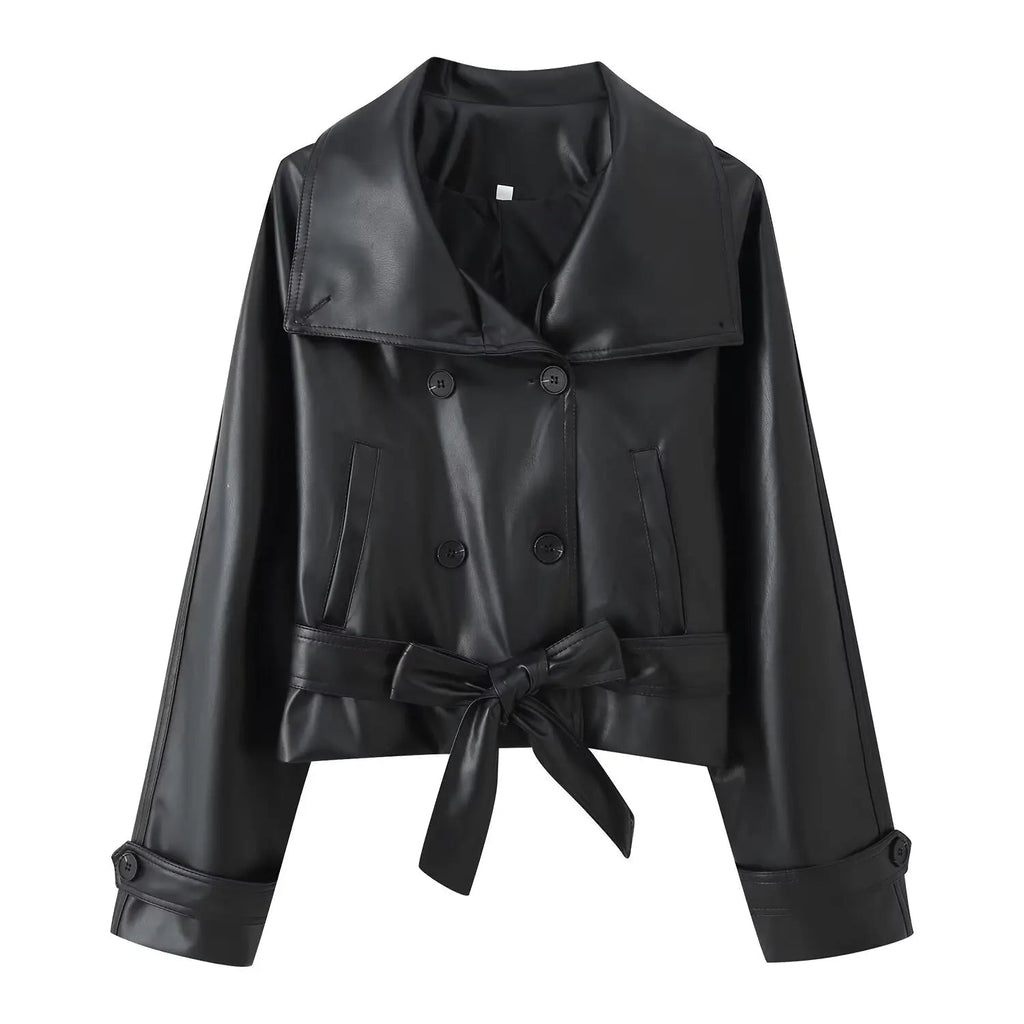 Abrigo trench con cordones y efecto piel sintética Nadia
