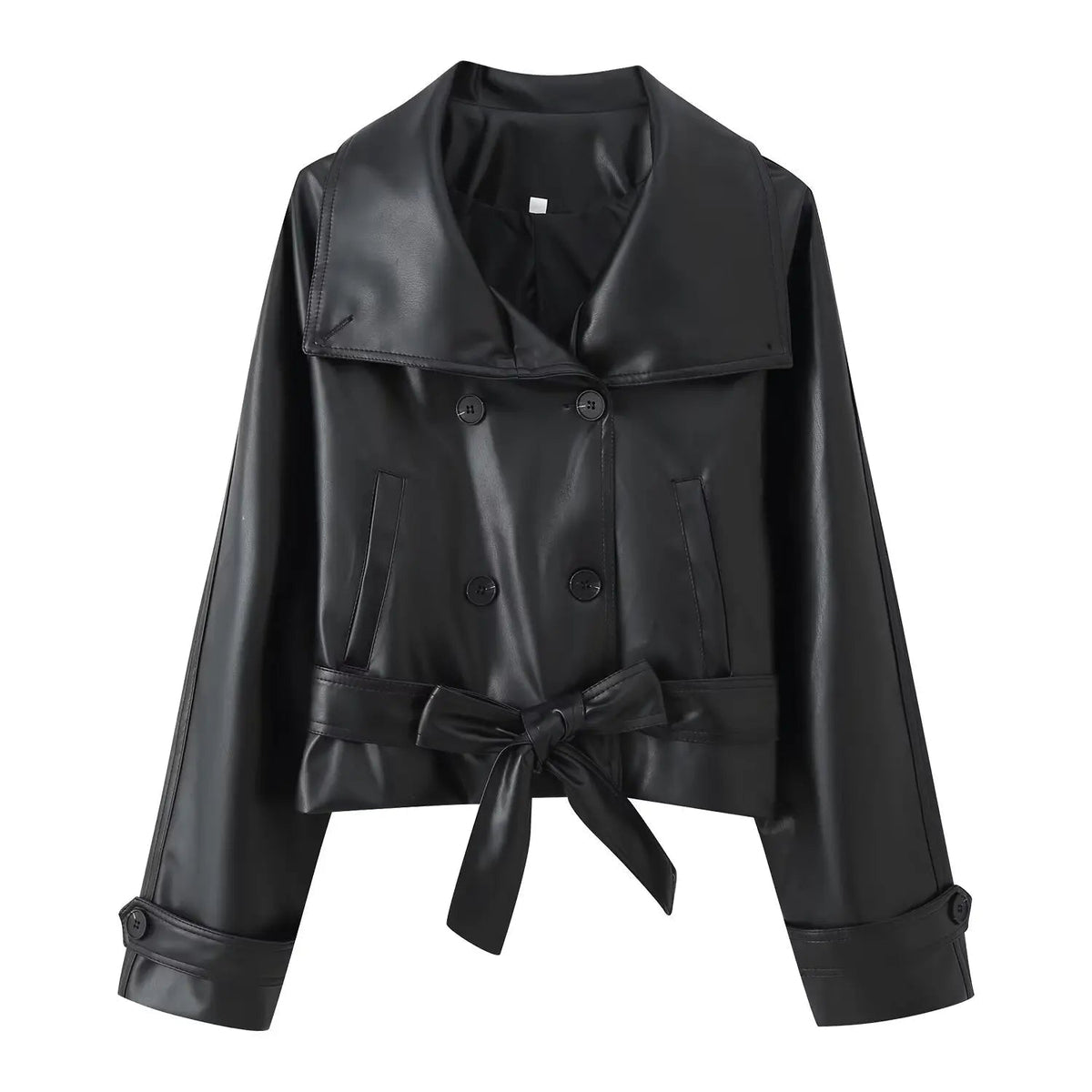 Abrigo trench con cordones y efecto piel sintética Nadia