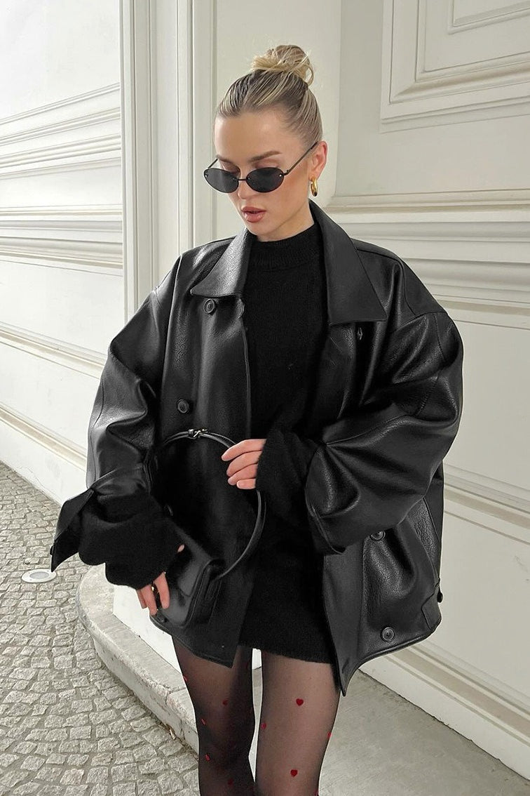 Abrigo Sandra de cuero sintético relajado estilo vintage