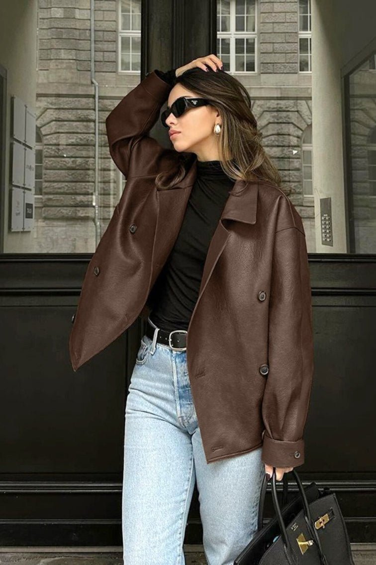 Abrigo Sandra de cuero sintético relajado estilo vintage