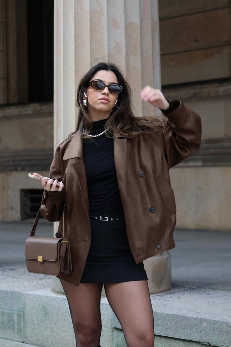 Abrigo Sandra de cuero sintético relajado estilo vintage