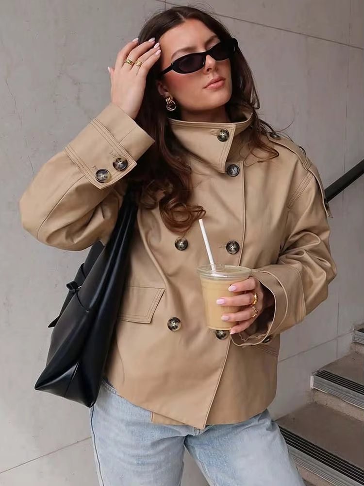 Sarah Gabardina Beige Abotonada de Doble Botonadura