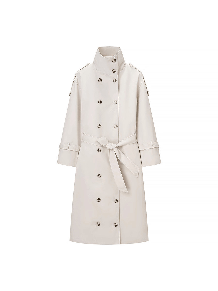 Abrigo trench Sarah con cuello alto y cinturón