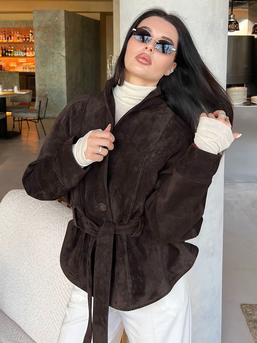 Teresa abrigo trench con cinturón en ante sintético