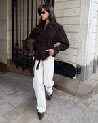 Teresa abrigo trench con cinturón en ante sintético