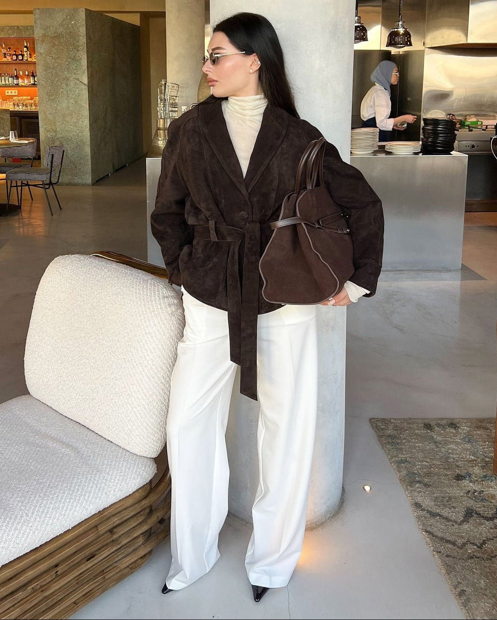 Teresa abrigo trench con cinturón en ante sintético